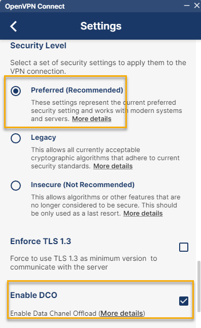 Screenshot of OpenVPN Connect 3.5.0